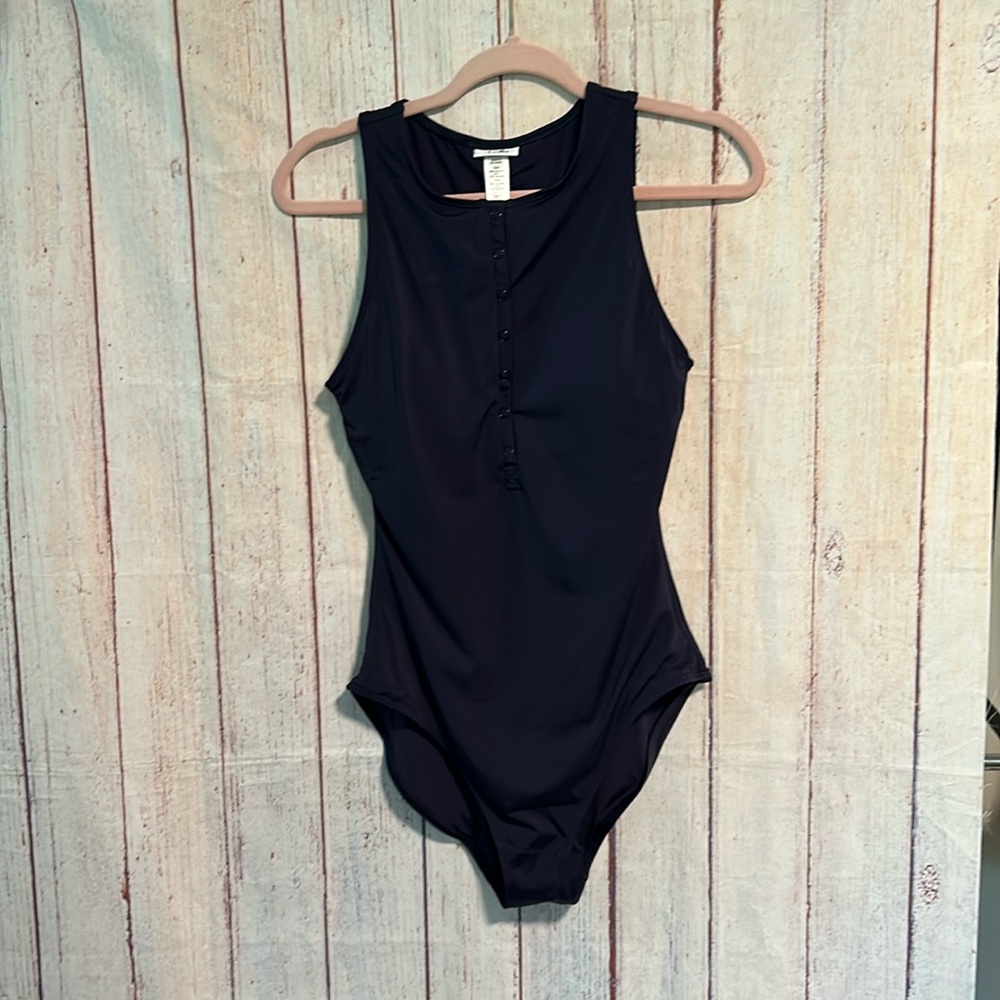 ANDIE Navy Henley One-Piece Swimsuit - Picture 3 of 10